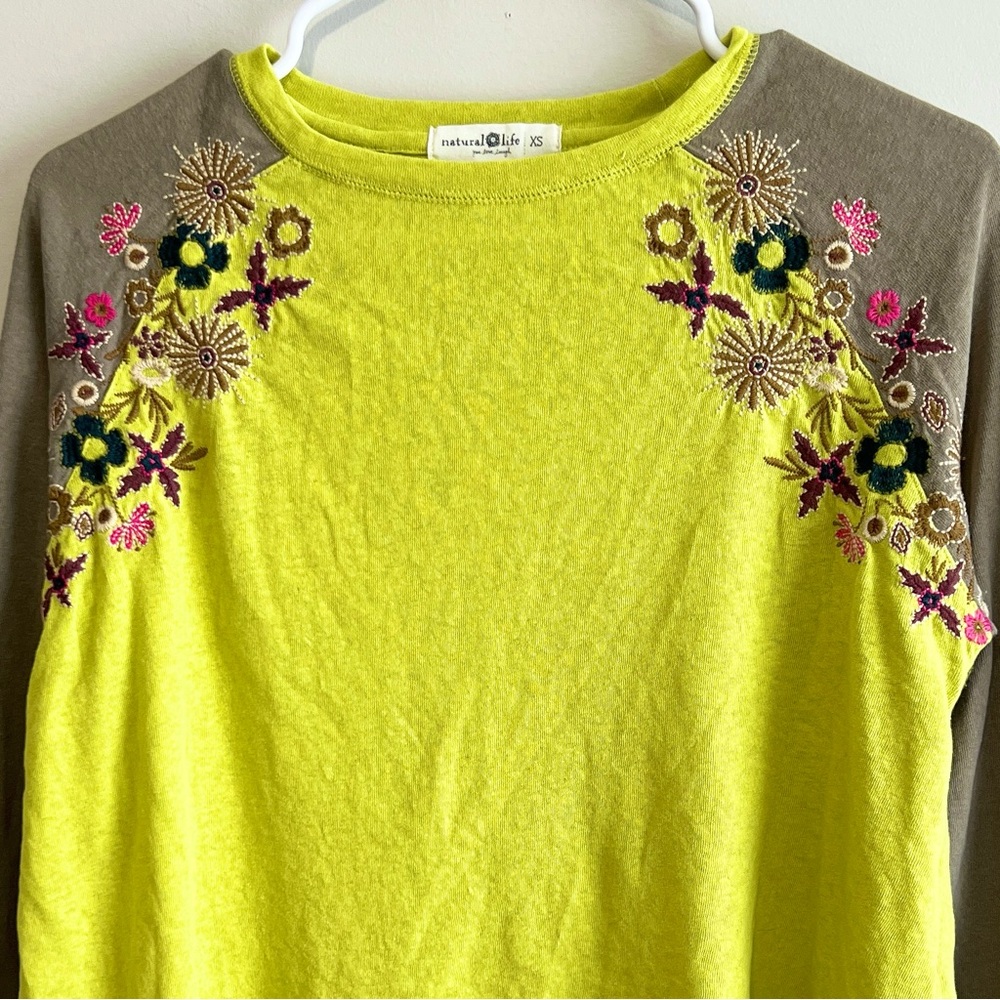 Natural Life Floral Embroidered Long Sleeve Raglan Top - Picture 3 of 5